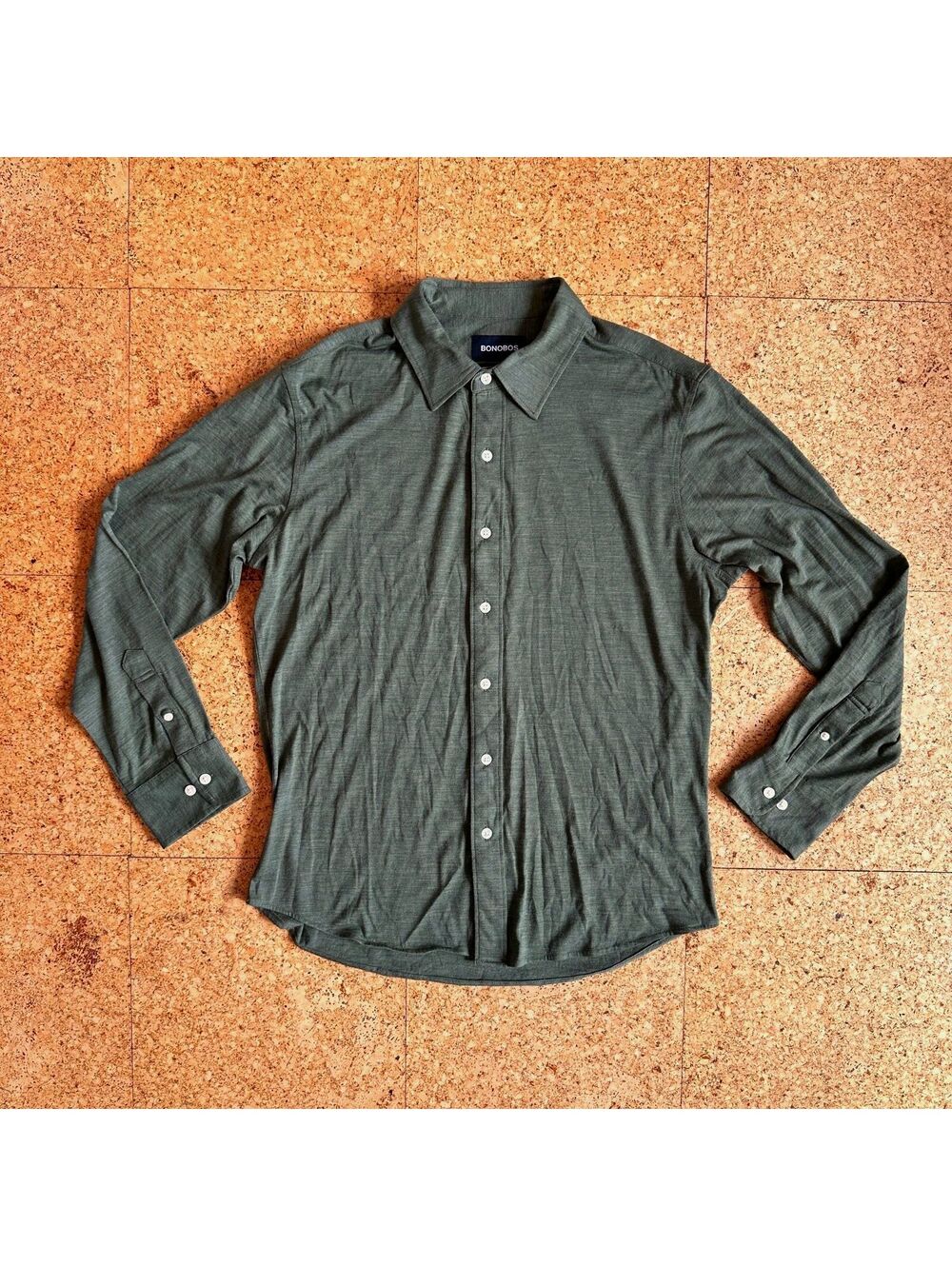 Bonobos Jetsetter Premium Merino Wool Blend Dress Shirt MED Slim Fit Sage Green